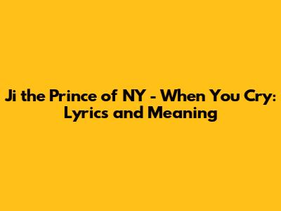 Ji the Prince of NY - When You Cry: Lyrics and Meaning